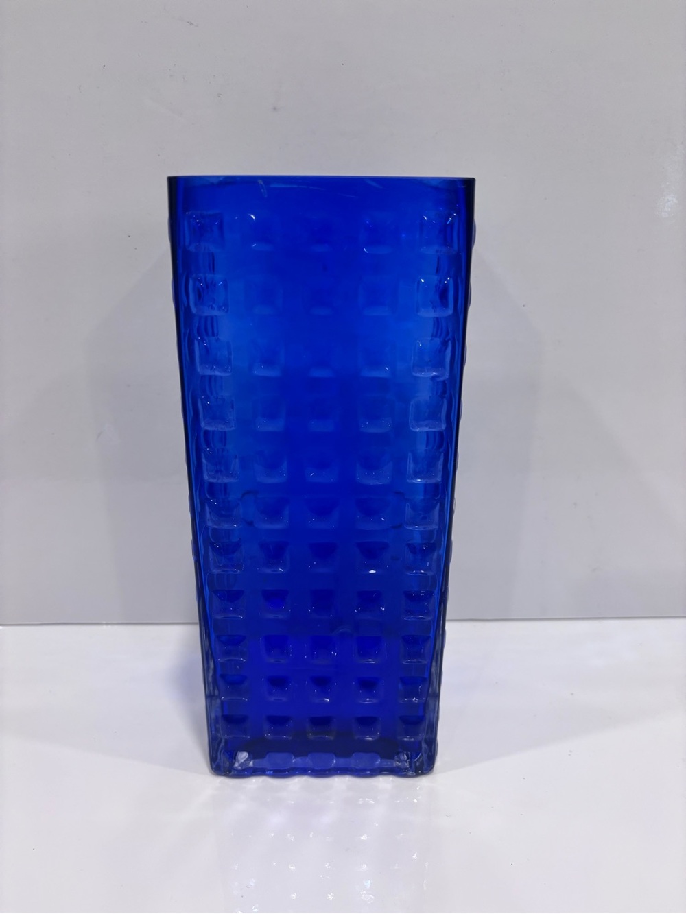 Mid-century cobalt blue textured art glass vase 10”